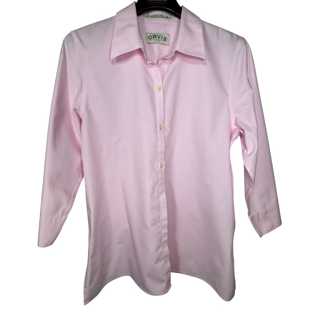 Orvis Pink Button Up‎ Top Womens 10 Cotton Wrinkle Free Blouse 3/4 Sleeve Spring